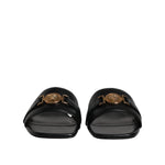 Versace Black Leather Logo Plaque Slip On Slides Flats Shoes LA12123-36