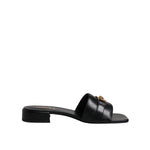 Versace Black Leather Logo Plaque Slip On Slides Flats Shoes LA12123-36