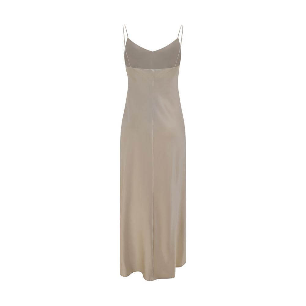 F.IT monochrome dress with thin shoulder straps, soft V-neck, foot-length, slim fit. Ideal for elegant and chic fashion.