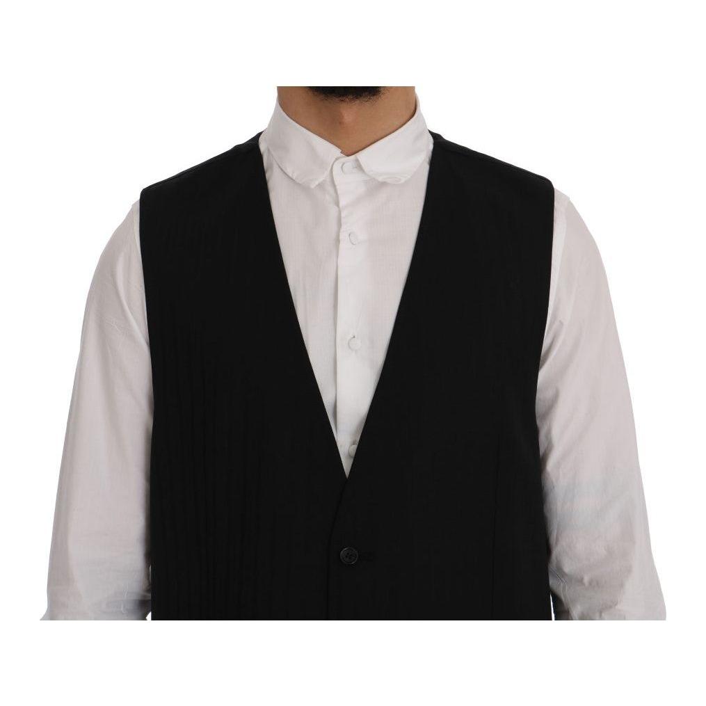 Dolce & Gabbana Elegant Striped Wool Blend Waistcoat Vest Dolce & Gabbana Gray