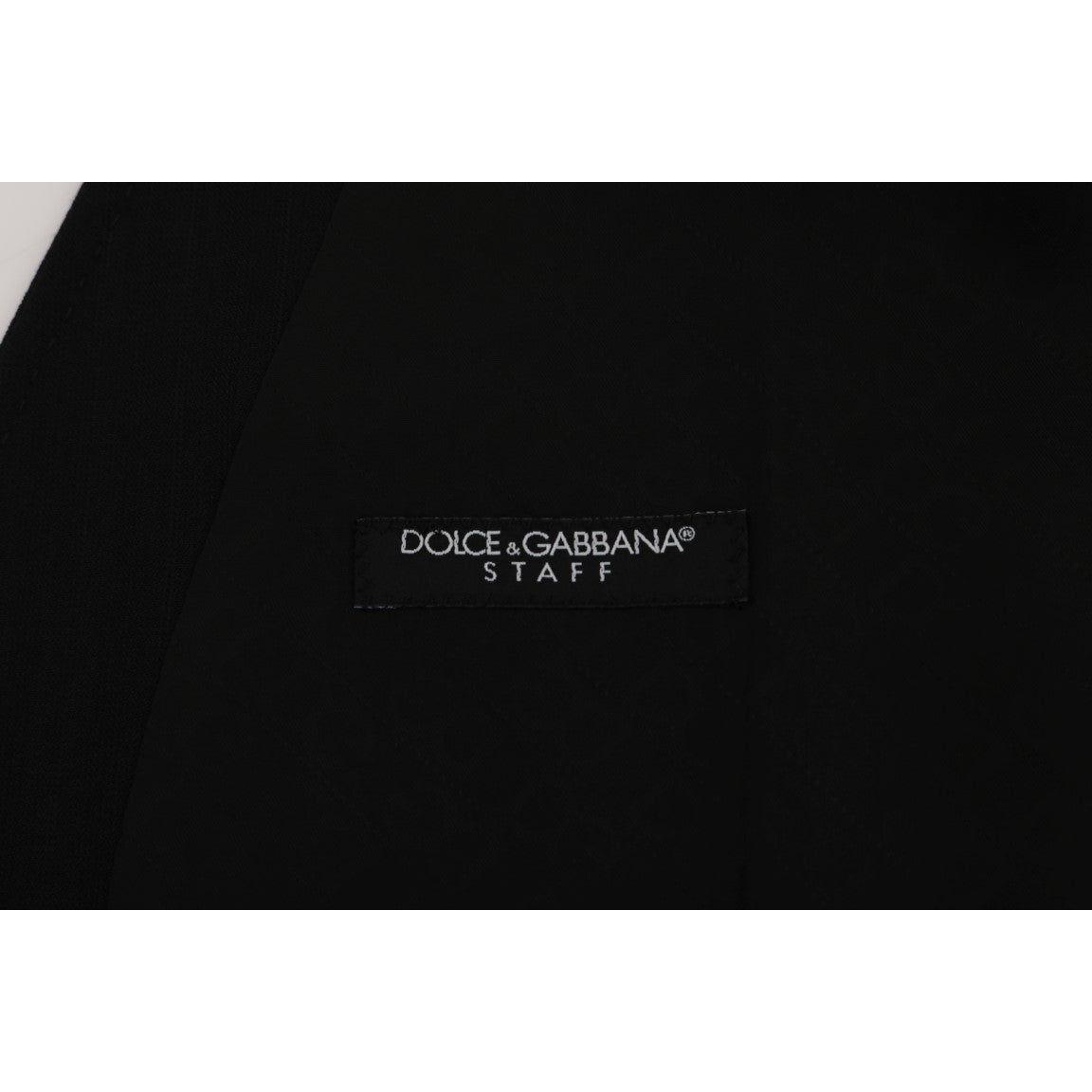 Dolce & Gabbana Elegant Striped Wool Blend Waistcoat Vest Dolce & Gabbana Black