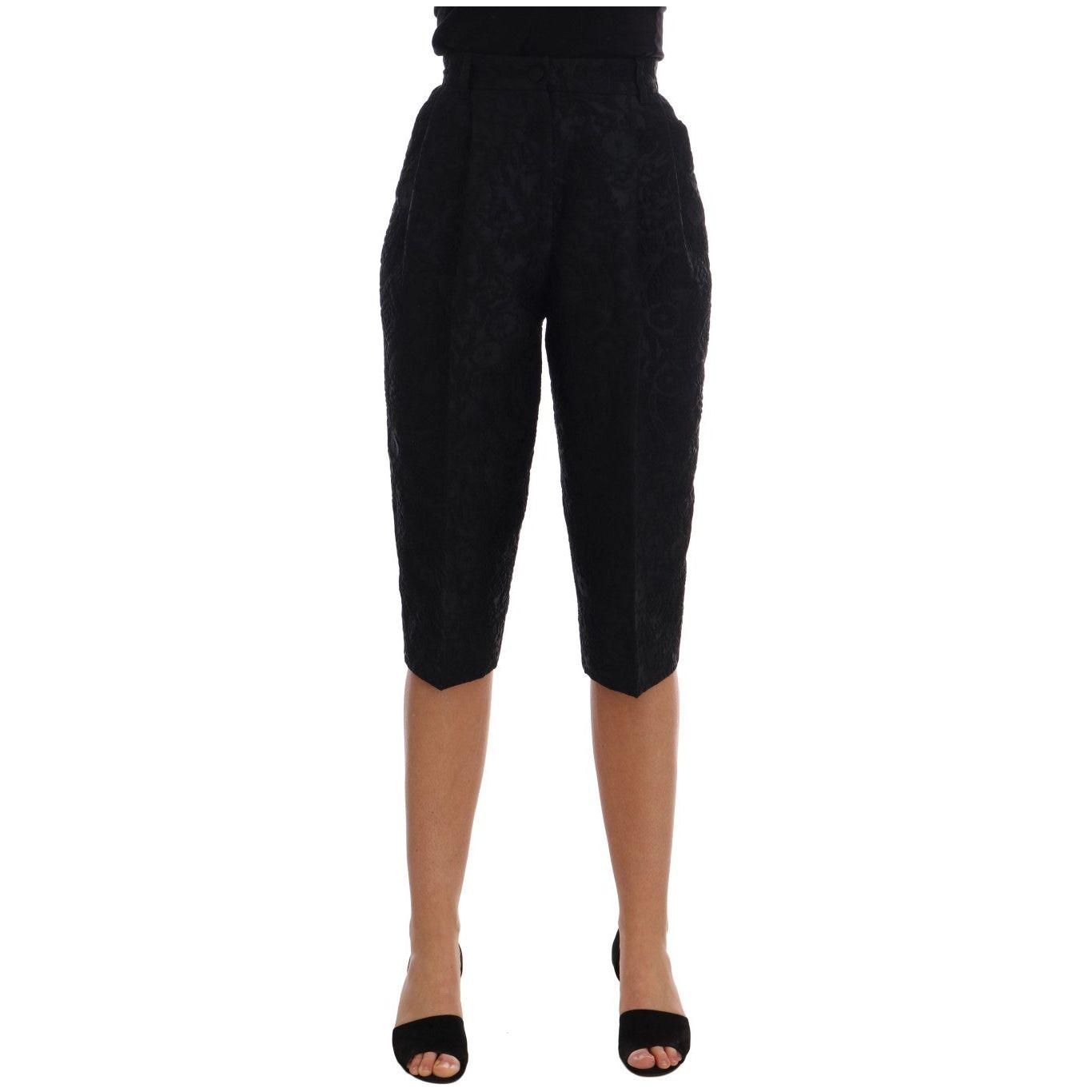 Dolce & Gabbana Elegant Floral Brocade Dress Shorts Jeans & Pants Dolce & Gabbana Black