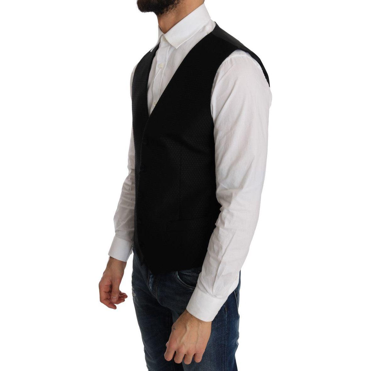 Dolce & Gabbana Elegant Polka Dot Black Dress Vest Dolce & Gabbana Black