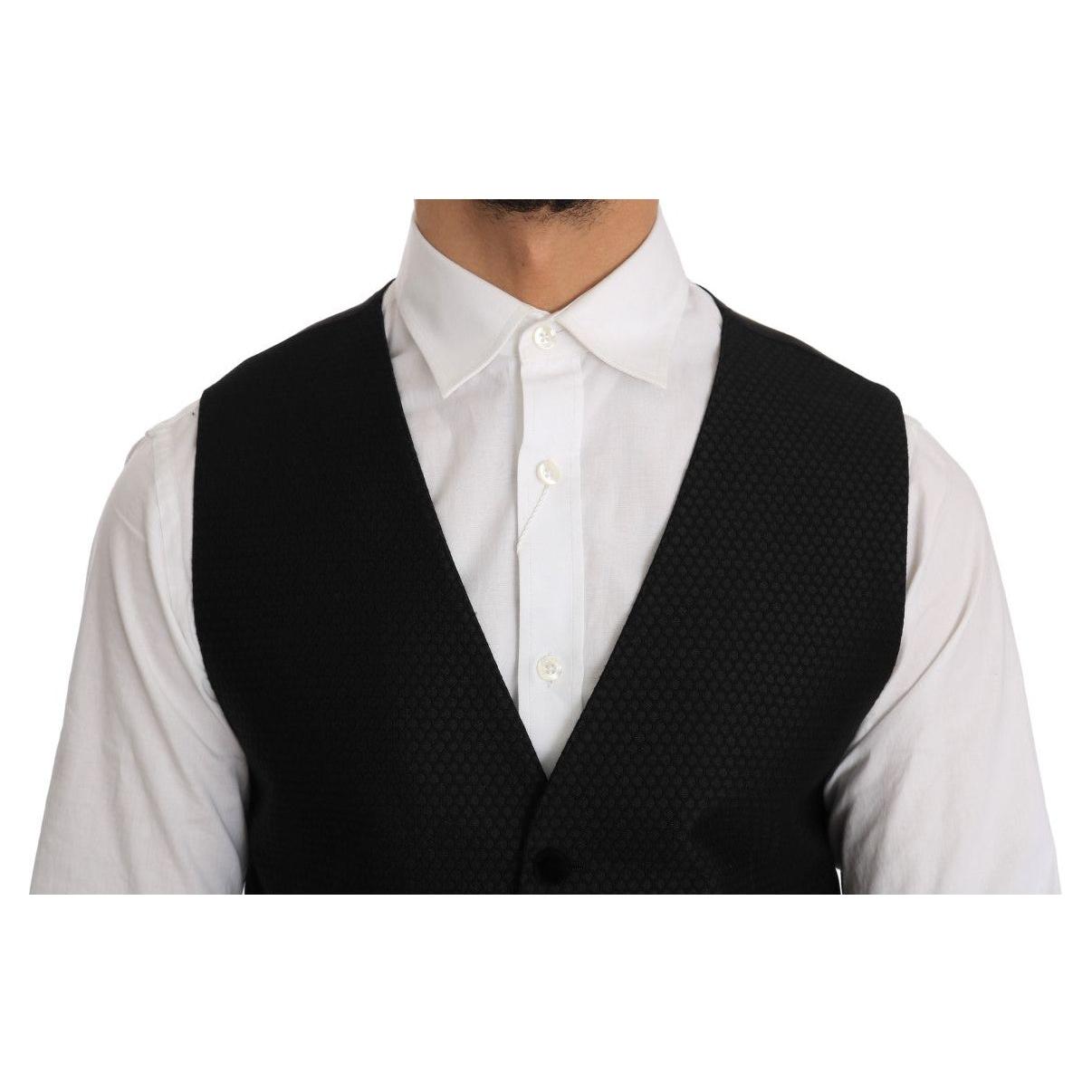 Dolce & Gabbana Elegant Polka Dot Black Dress Vest Dolce & Gabbana Light Gray