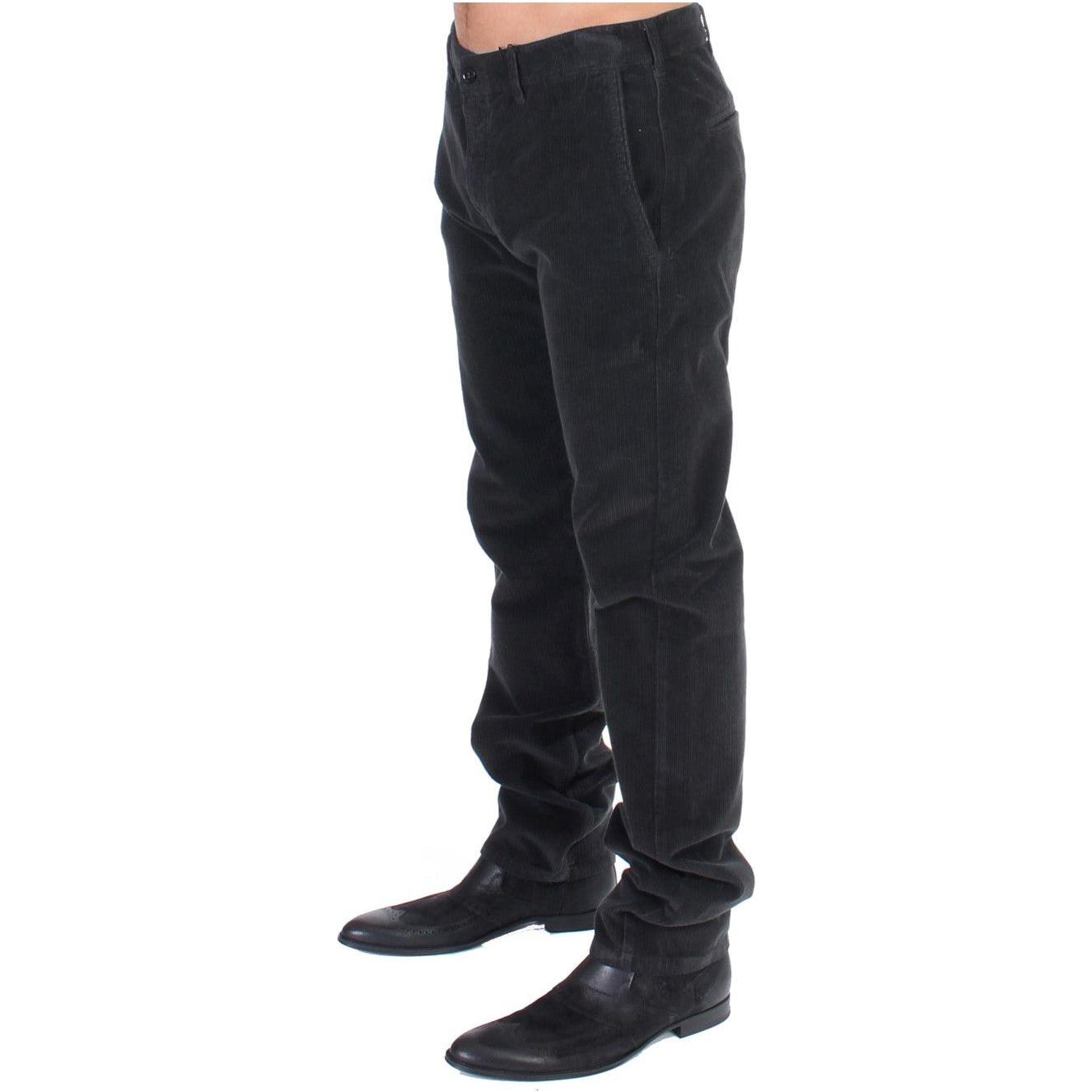 GF Ferre Elegant Black Cotton Corduroy Pants Jeans & Pants GF Ferre Dark Slate Gray
