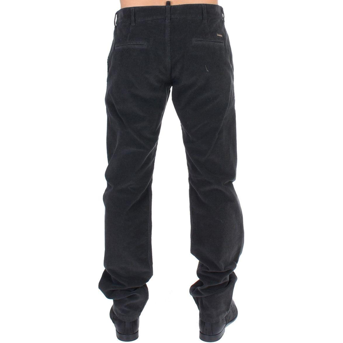 GF Ferre Elegant Black Cotton Corduroy Pants Jeans & Pants GF Ferre Dark Slate Gray