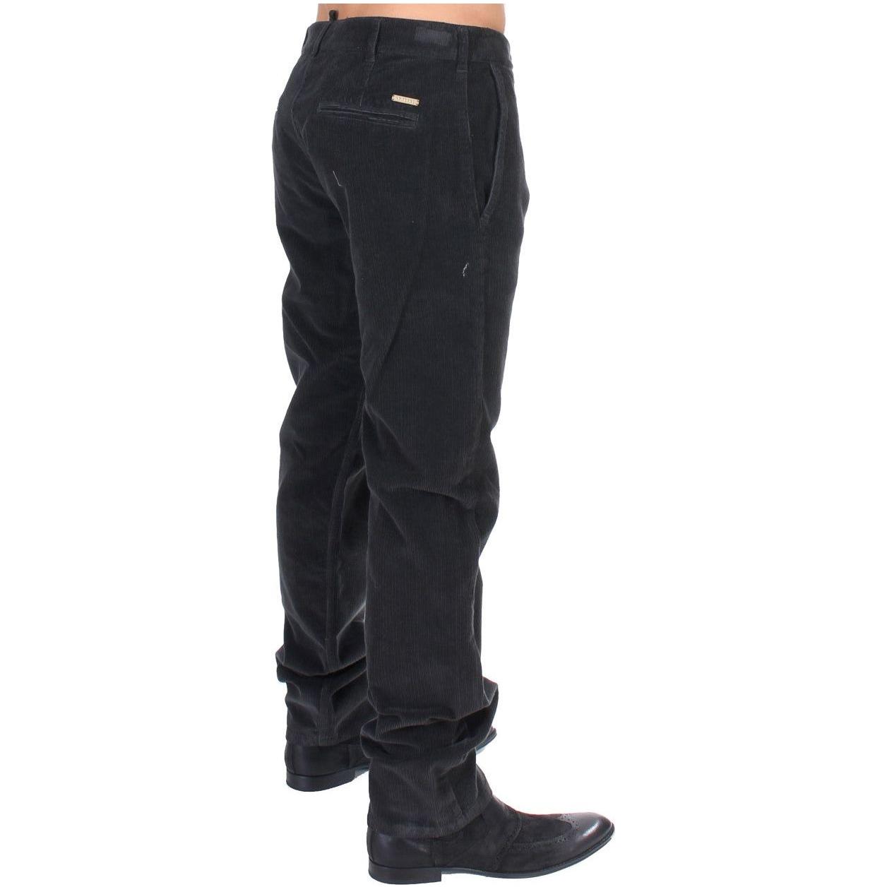 GF Ferre Elegant Black Cotton Corduroy Pants Jeans & Pants GF Ferre Dark Slate Gray