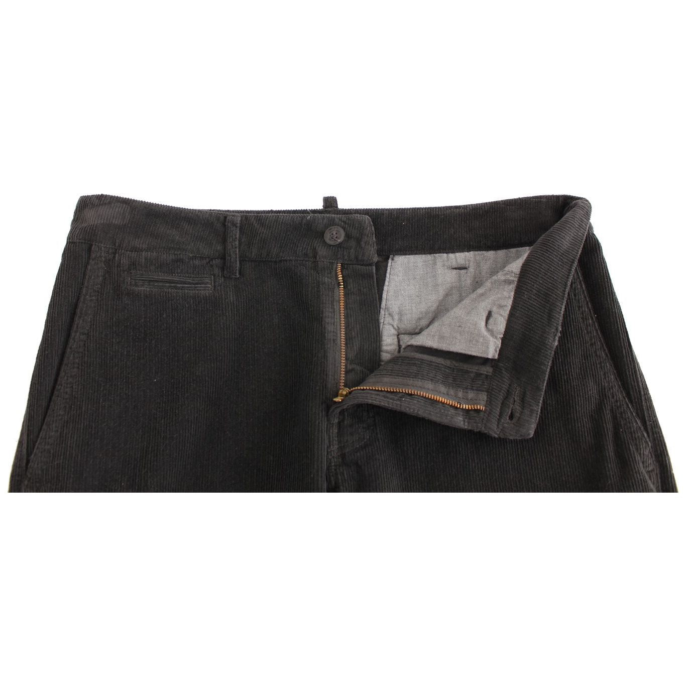 GF Ferre Elegant Black Cotton Corduroy Pants Jeans & Pants GF Ferre Dark Slate Gray