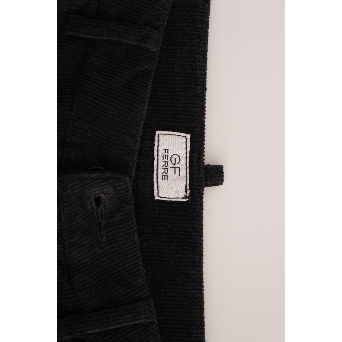 GF Ferre Elegant Black Cotton Corduroy Pants Jeans & Pants GF Ferre Light Gray