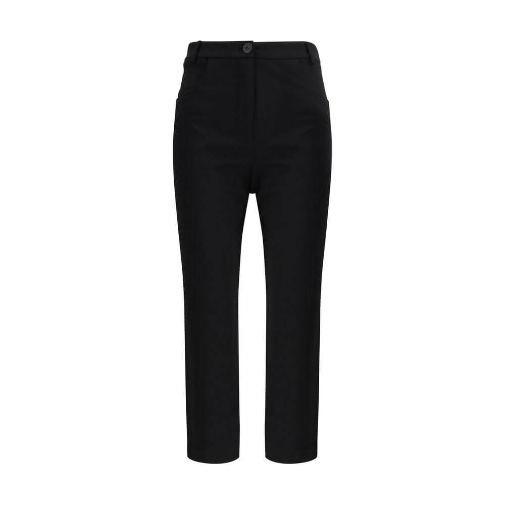 The Andamane boot-cut pants with zipper, button closure, and front welt pockets showcased in a classic black color.