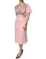 Ermanno Scervino Pink Floral Lace Short Sleeves V-neck Midi Dress DR281388-40