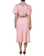 Ermanno Scervino Pink Floral Lace Short Sleeves V-neck Midi Dress DR281388-40