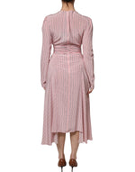 Ermanno Scervino Pink Stripes Silk Long Sleeves Midi Dress DR281401-38