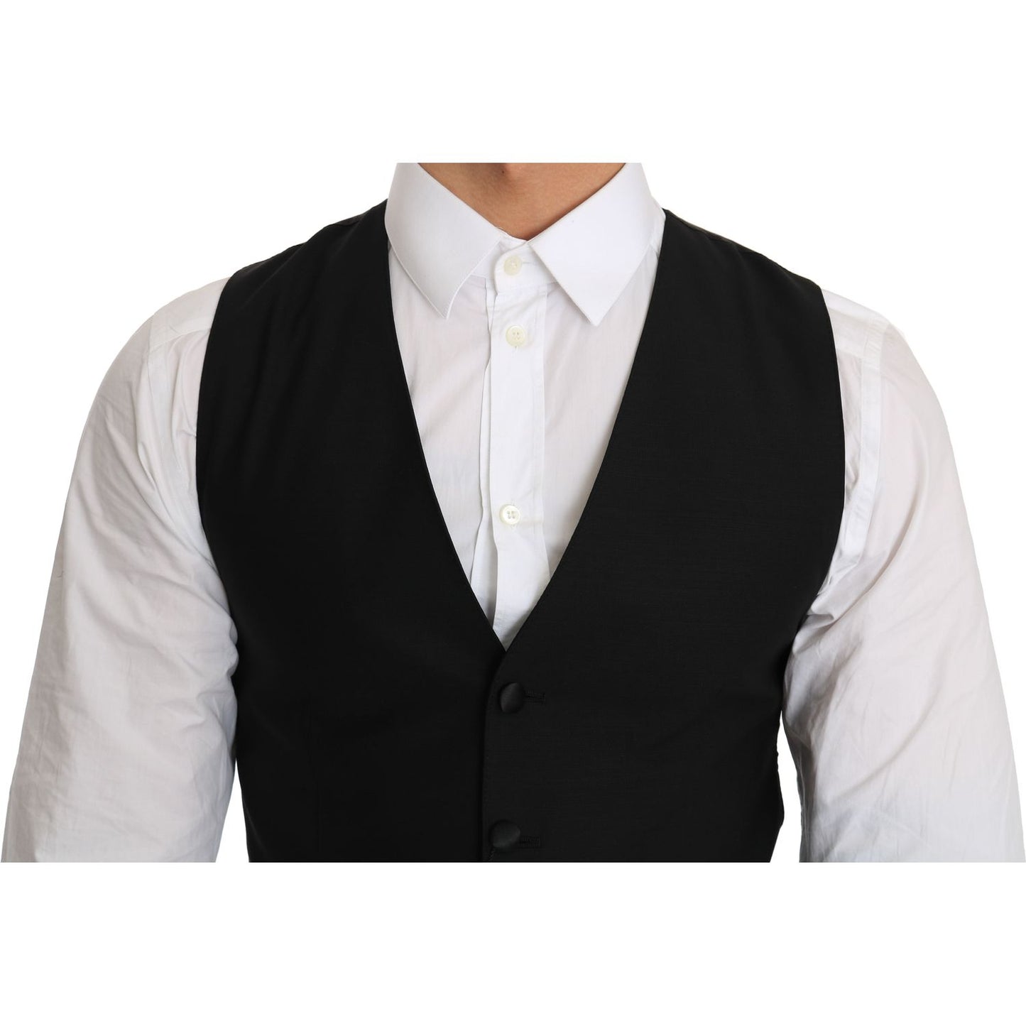 Dolce & Gabbana Sleek Black Wool Blend Formal Vest Dolce & Gabbana Light Gray