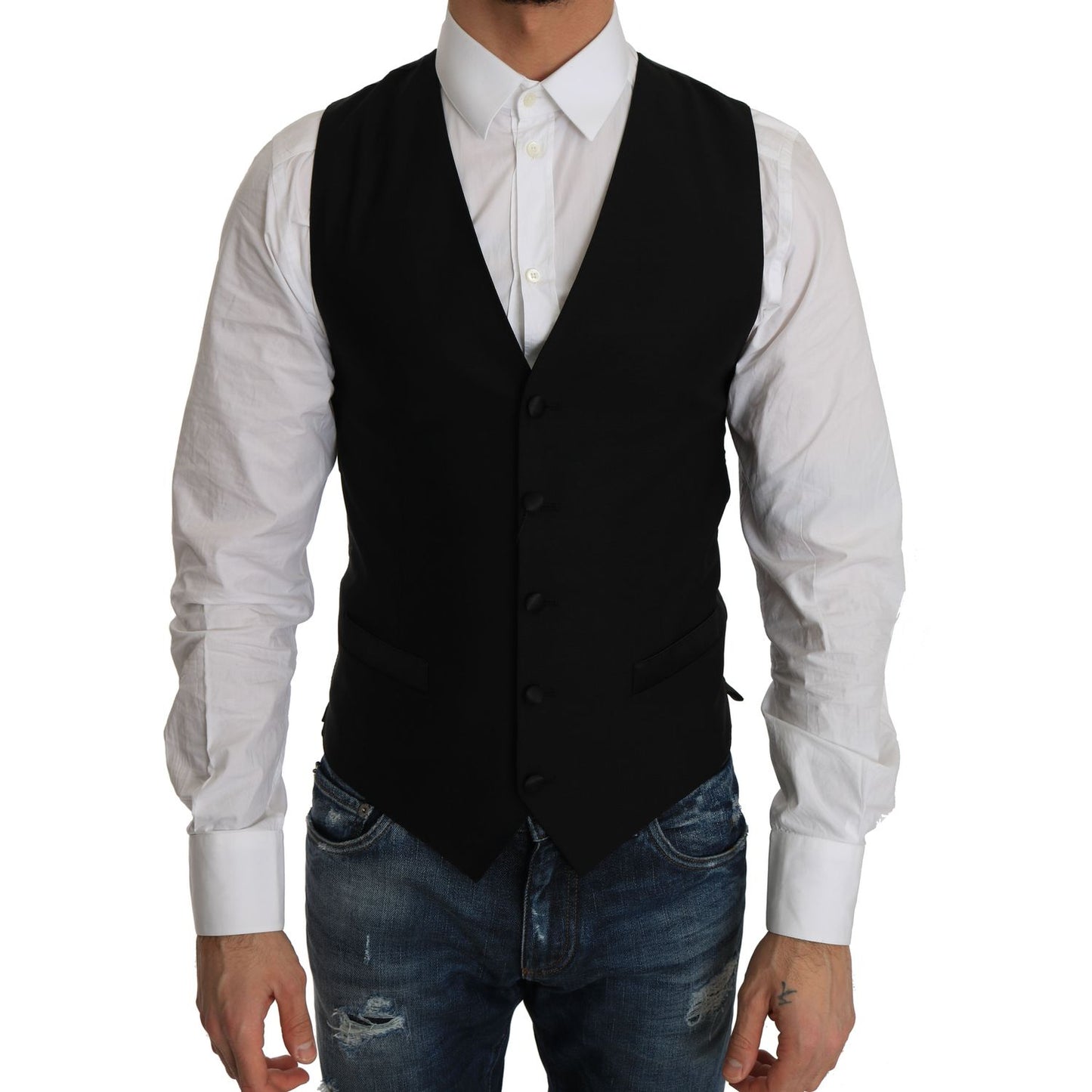 Dolce & Gabbana Sleek Black Wool Blend Formal Vest Dolce & Gabbana Gray