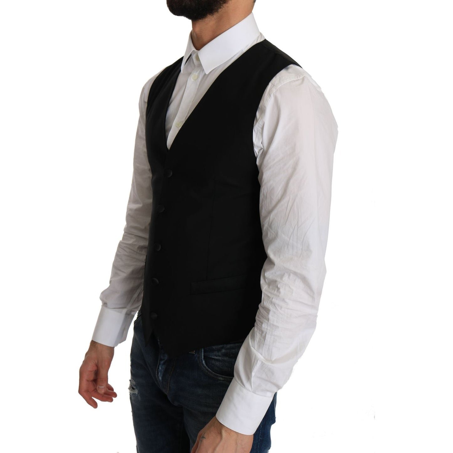 Dolce & Gabbana Sleek Black Wool Blend Formal Vest Dolce & Gabbana Black