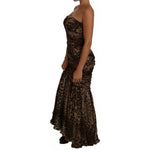 Dolce & Gabbana Brown Leopard Silk Chiffon Ruched Mermaid Maxi Dress DR1489-42