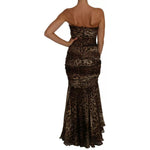 Dolce & Gabbana Brown Leopard Silk Chiffon Ruched Mermaid Maxi Dress DR1489-42