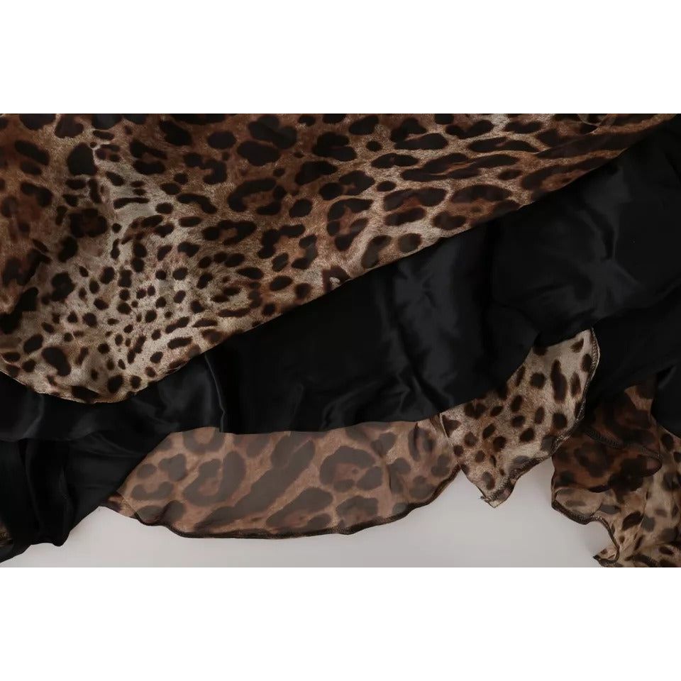 Dolce & Gabbana Brown Leopard Silk Chiffon Ruched Mermaid Maxi Dress DR1489-42