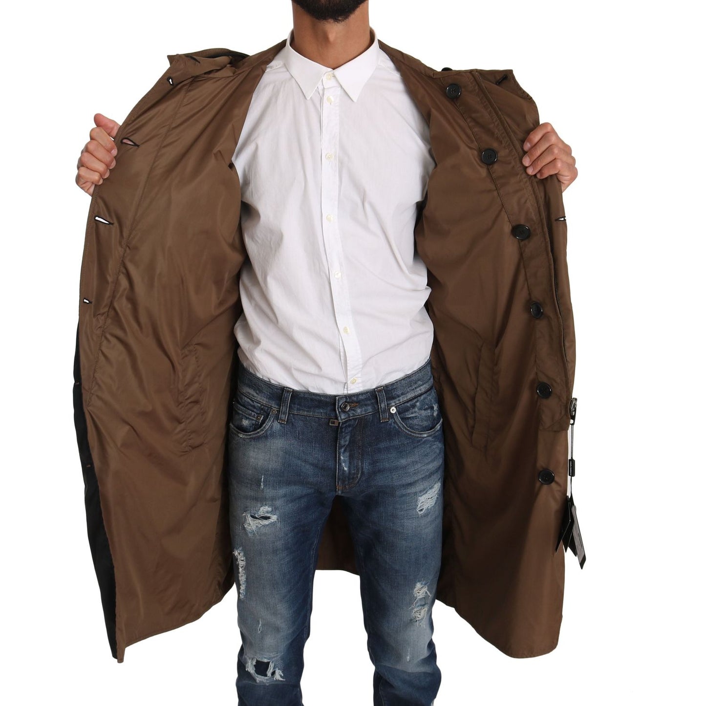 Dolce & Gabbana Elegant Reversible Hooded Raincoat Coats & Jackets Dolce & Gabbana Dark Slate Gray