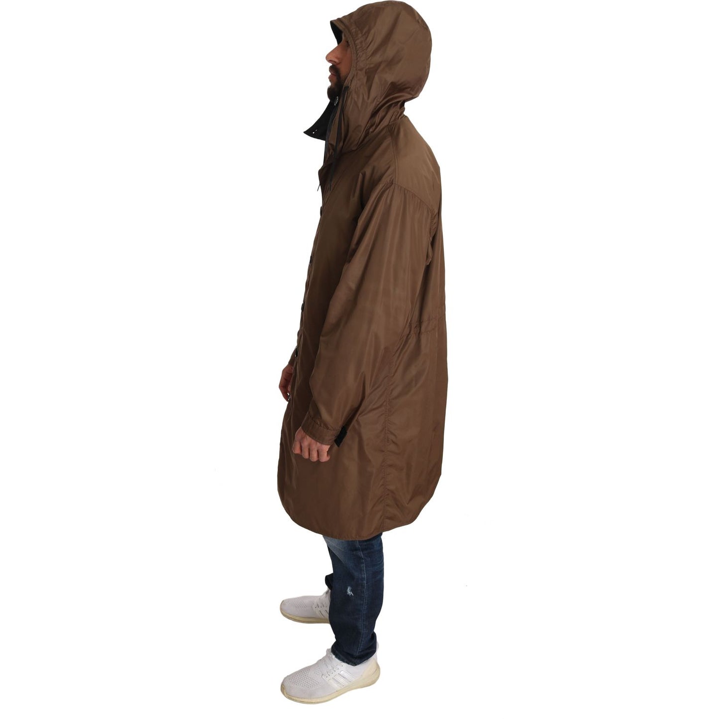 Dolce & Gabbana Elegant Reversible Hooded Raincoat Coats & Jackets Dolce & Gabbana Dark Olive Green