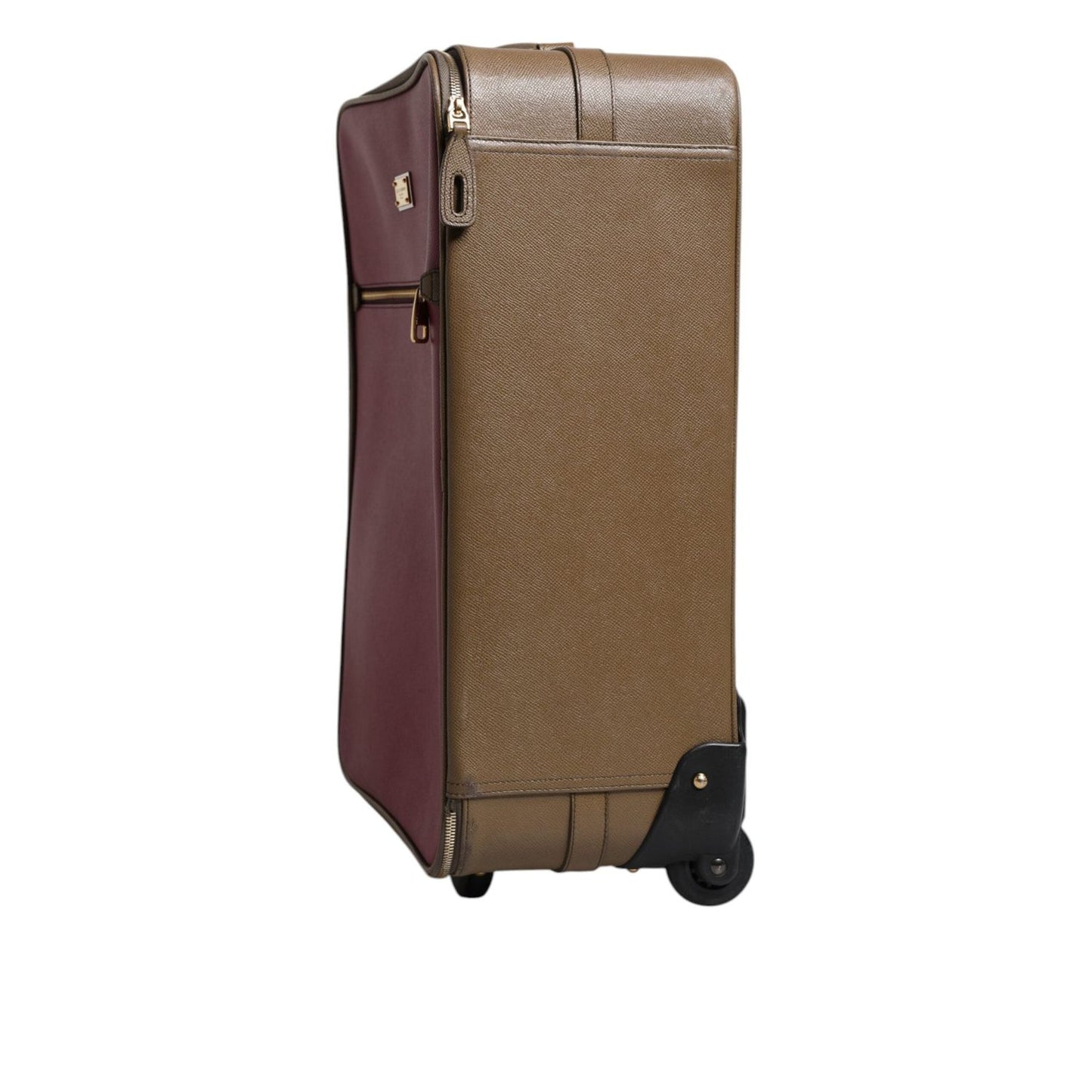 Dolce & Gabbana Fuchsia Khaki Leather Trolley Travel Wheel Suitcase Bag