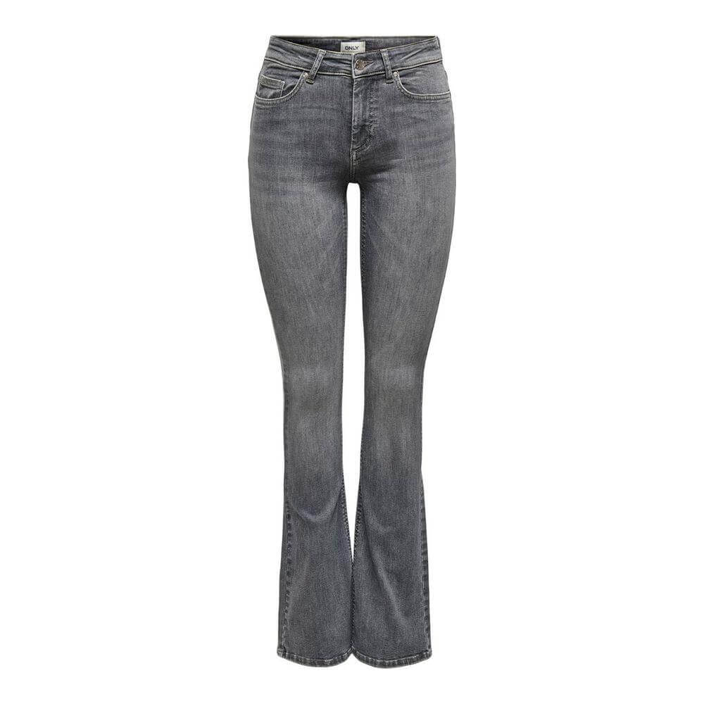 Gray mid flare jeans for women, 92% cotton with slight stretch, modern design for casual and elegant occasions