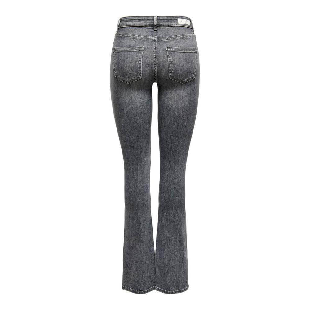 Back view of Only Gray Cotton Jeans with mid flared slim fit for women, showcasing modern style and comfortable stretch.