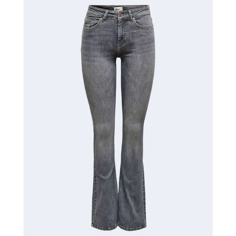 Gray mid flared slim jeans for women made of cotton and elastane, offering a comfortable fit with modern style.