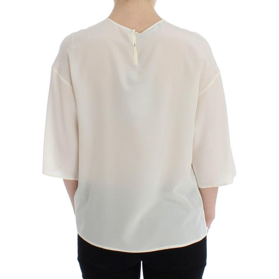 Dolce & Gabbana Ivory Sequined Silk Blouse Top Dolce & Gabbana Gray