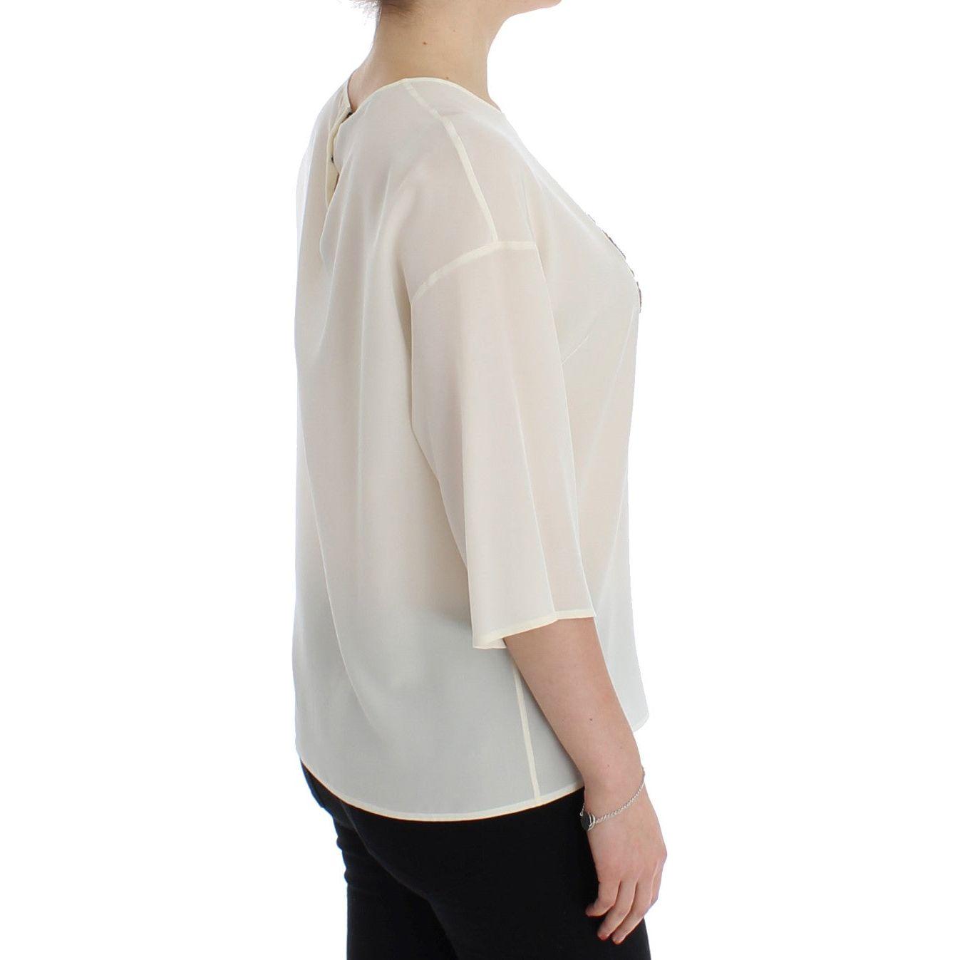 Dolce & Gabbana Ivory Sequined Silk Blouse Top Dolce & Gabbana Gray