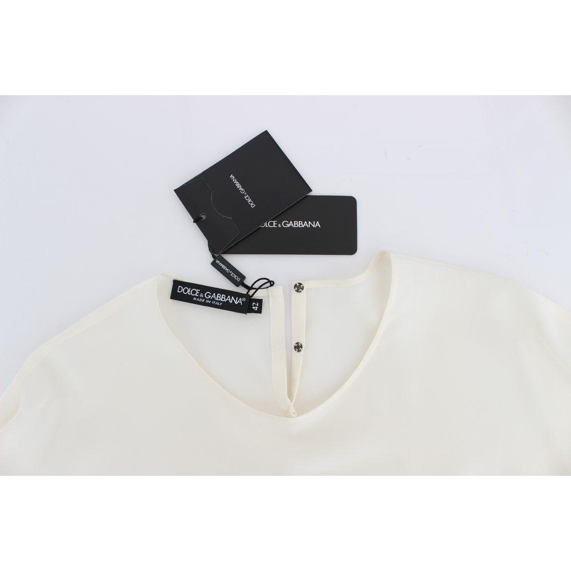 Dolce & Gabbana Ivory Sequined Silk Blouse Top Dolce & Gabbana Light Gray