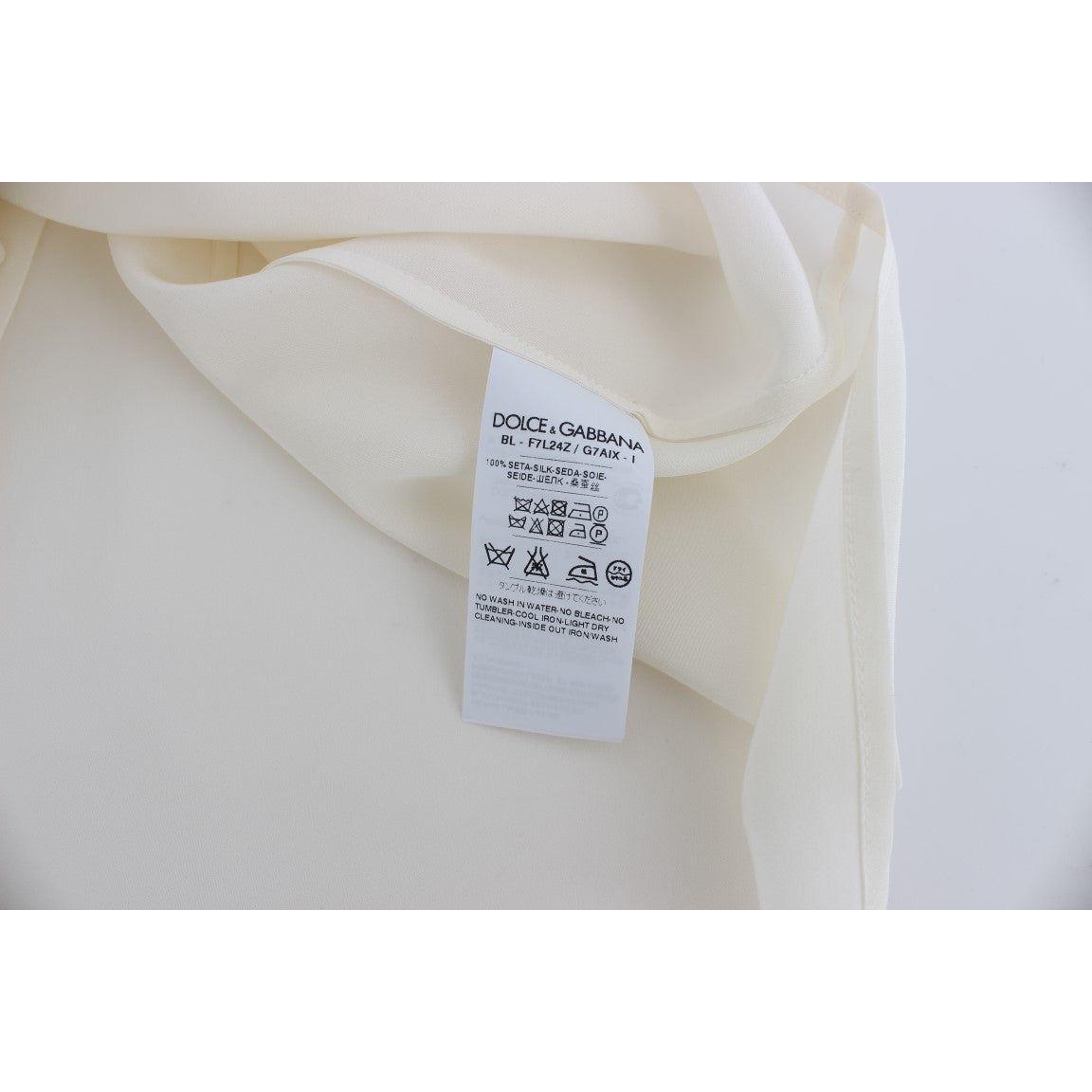 Dolce & Gabbana Ivory Sequined Silk Blouse Top Dolce & Gabbana Gray