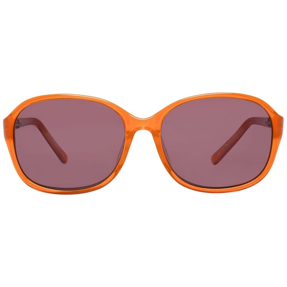 More & More orange oval plastic sunglasses with brown lenses, offering 100% UVA & UVB protection. Frame measures 59/19/135mm.
