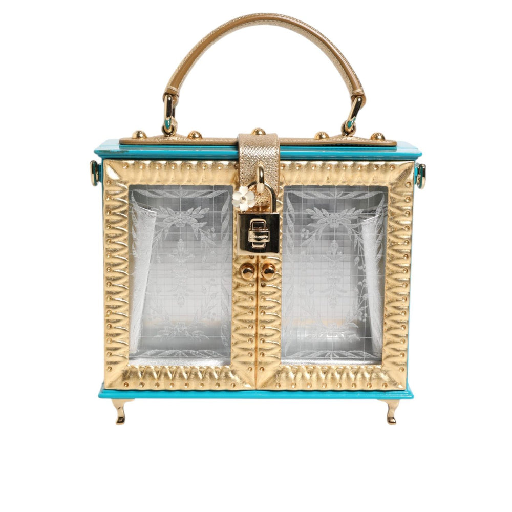 Dolce & Gabbana Turquoise Gold Acrylic Leather Miss Dolce Top Handle Bag
