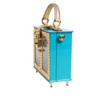 Dolce & Gabbana Turquoise Gold Acrylic Leather Miss Dolce Top Handle Bag