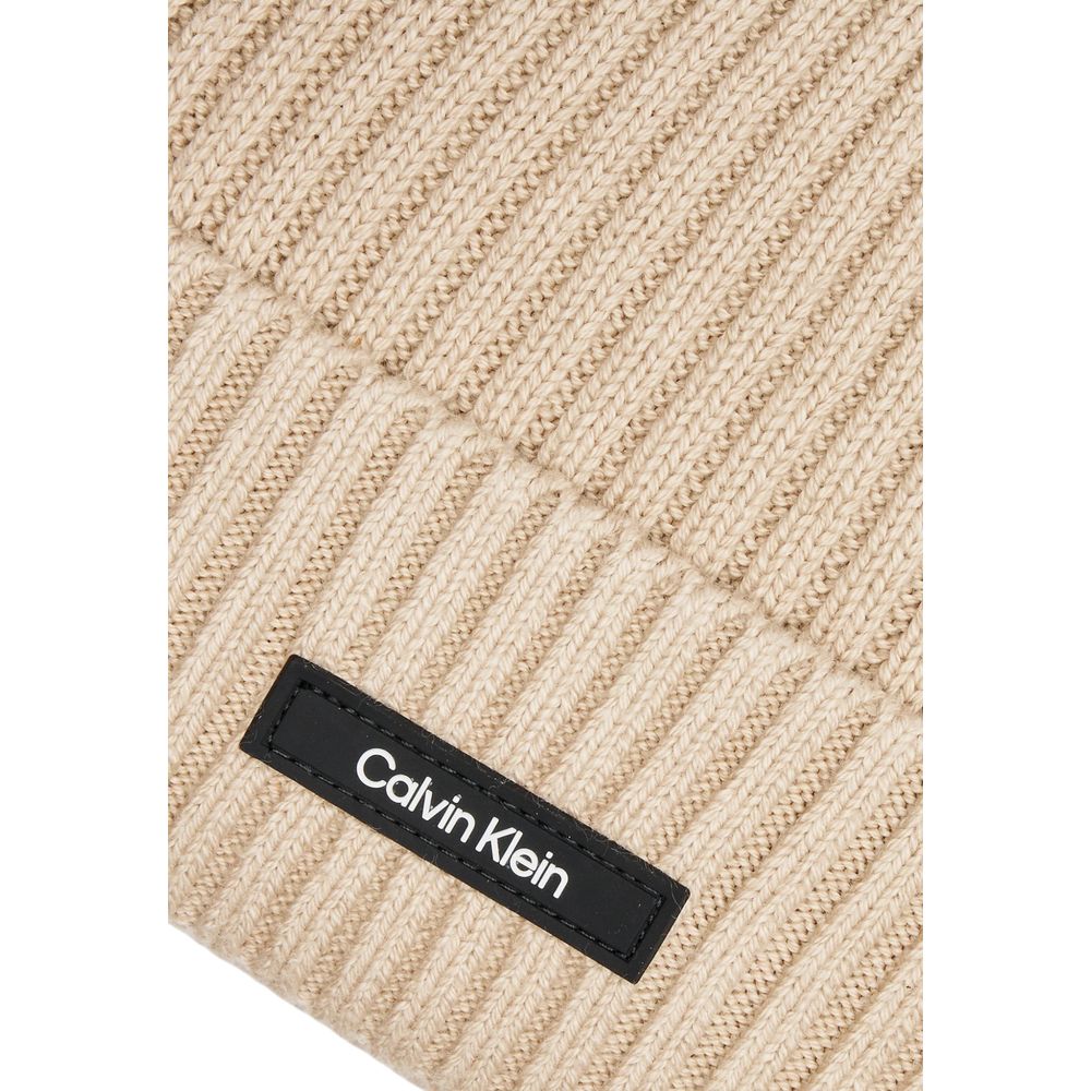 Calvin Klein Beige Organic Cotton Cap (Baseball Hat) close-up of ribbed design and logo