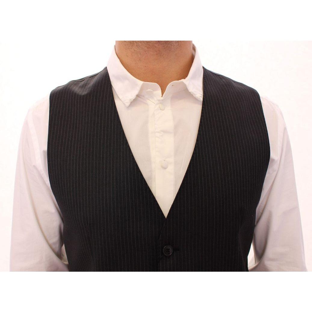 Dolce & Gabbana Elegant Gray Striped Dress Vest Dolce & Gabbana Antique White