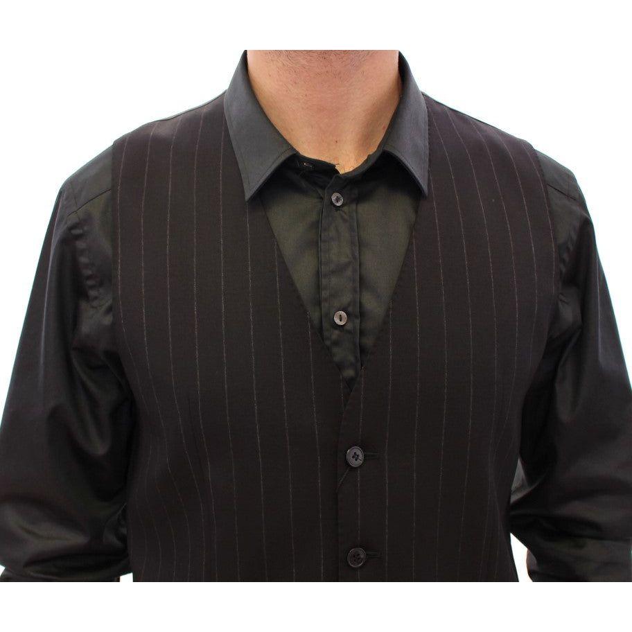Dolce & Gabbana Elegant Black Striped Wool Dress Vest Dolce & Gabbana Dark Slate Gray