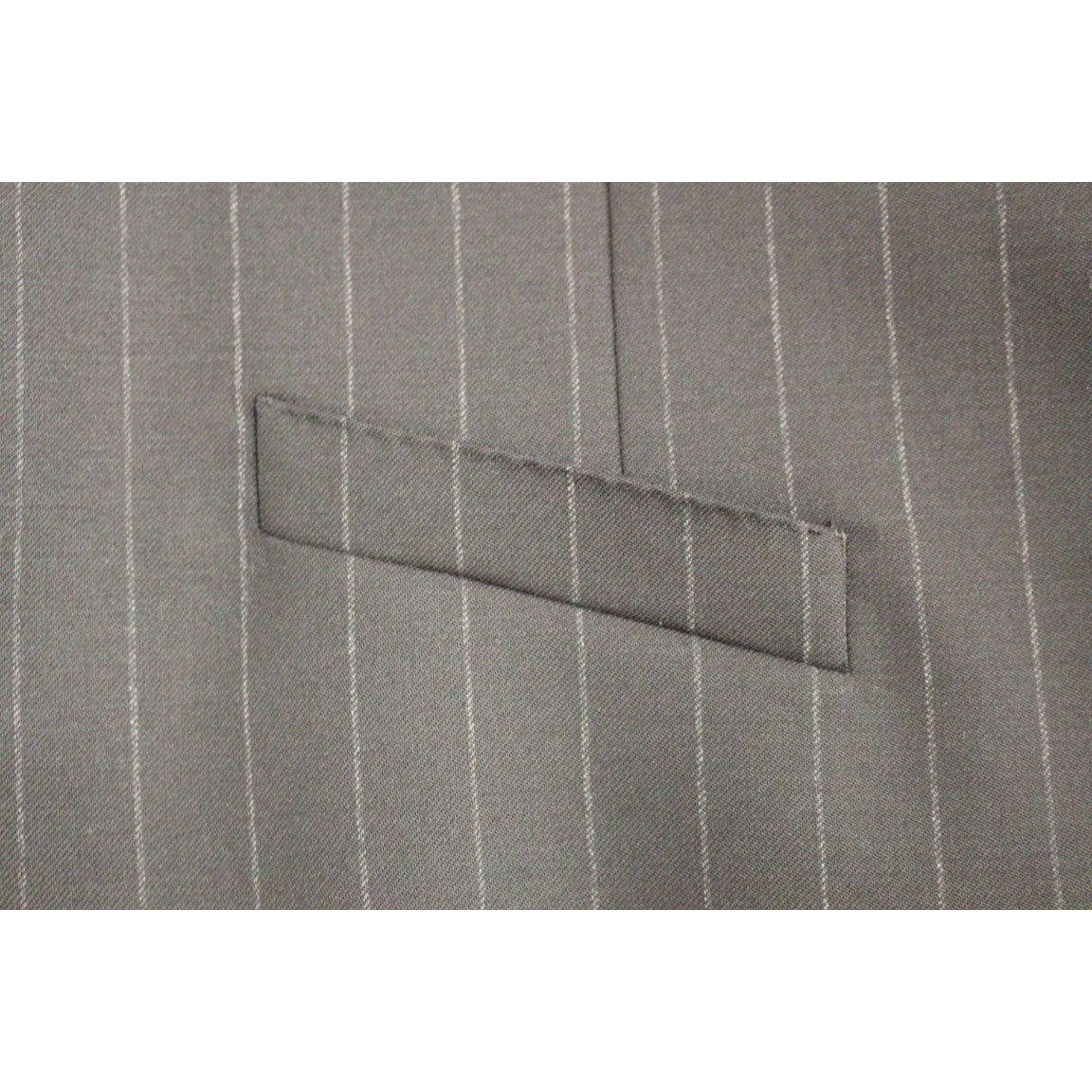 Dolce & Gabbana Elegant Black Striped Wool Dress Vest Dolce & Gabbana Slate Gray
