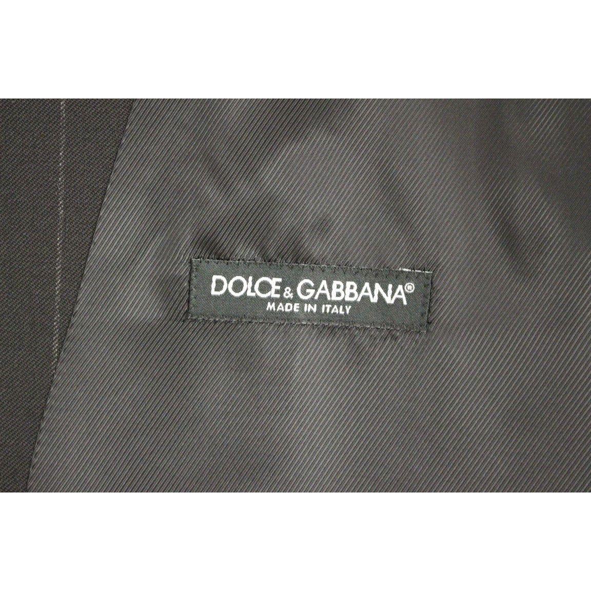 Dolce & Gabbana Elegant Black Striped Wool Dress Vest Dolce & Gabbana Dim Gray