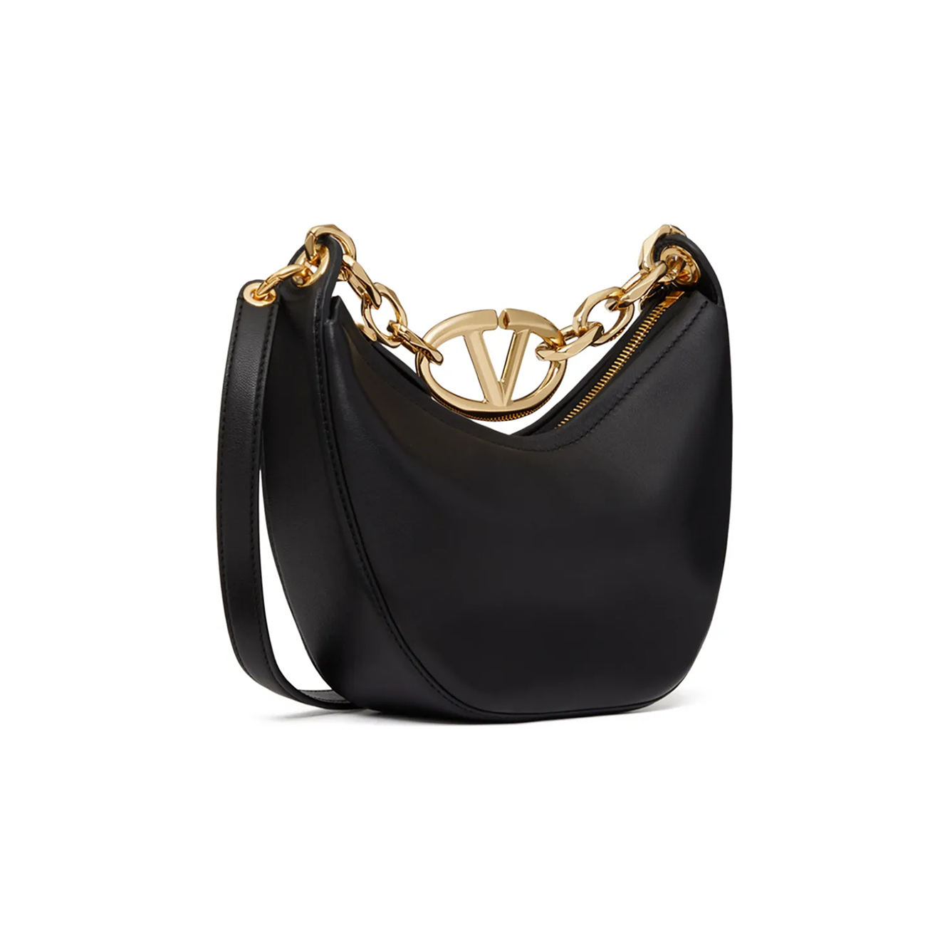 Valentino Garavani Black Leather Mini Hobo Vlogo Shoulder Bag VG4W0B0Q43PHV0NO