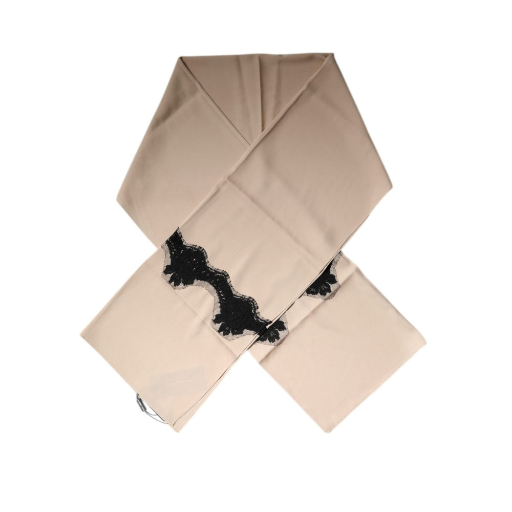 Dolce & Gabbana Beige Floral Lace Trim Silk Neck Wrap Scarf MS7208