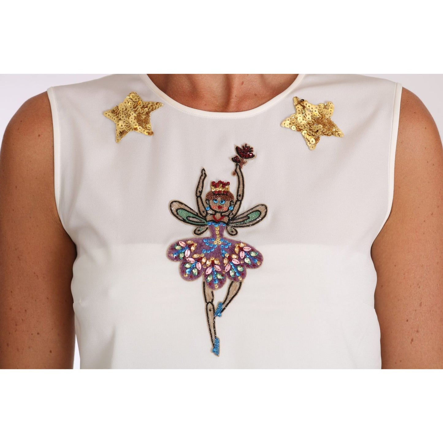 Dolce & Gabbana Enchanted Crystal-Embellished Silk Blouse Dolce & Gabbana Light Gray