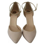 Elisabetta Franchi Beige Linen Ankle Strap High Heels Shoes LA8355-37.5