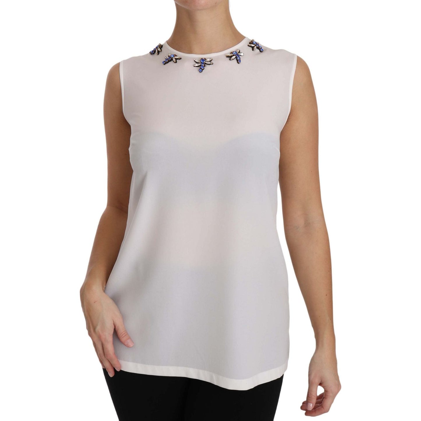 Dolce & Gabbana Fairy Tale Crystal-Embellished Silk Blouse Dolce & Gabbana Gray