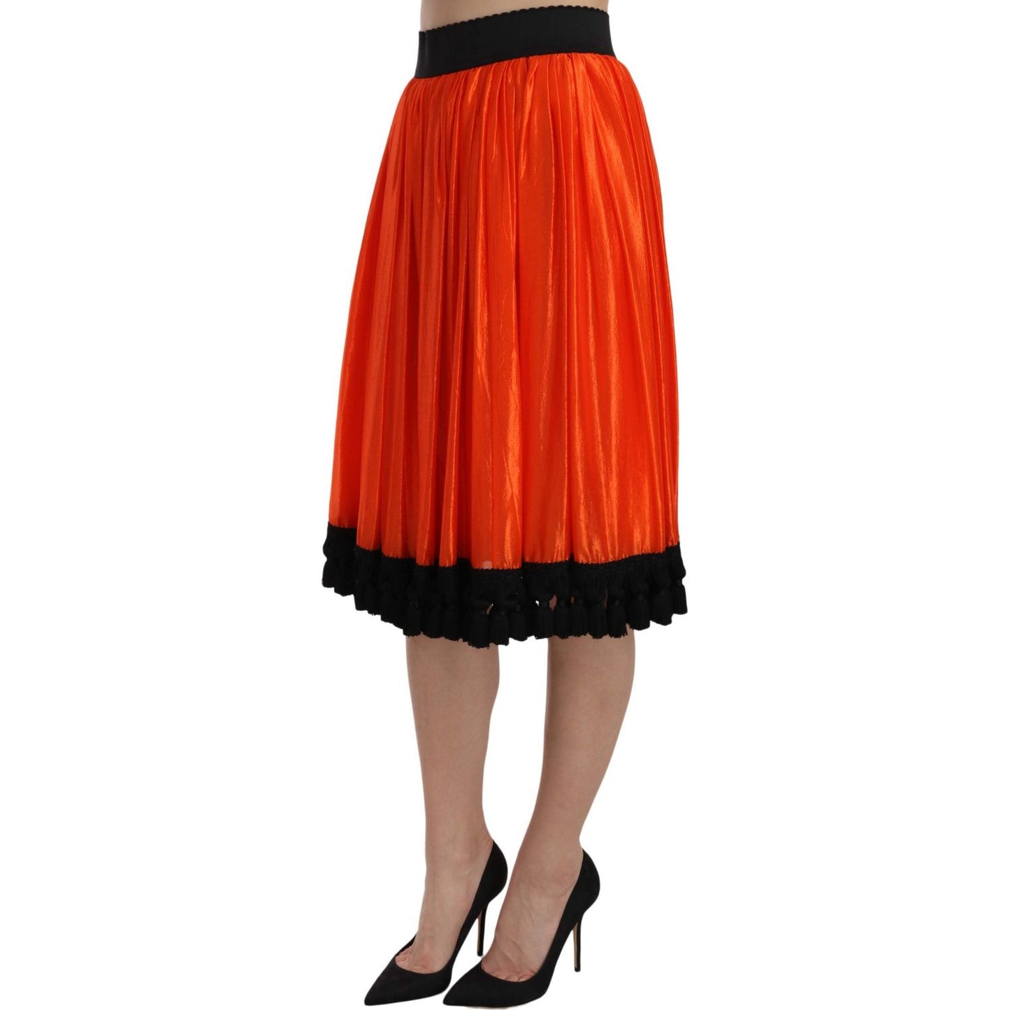Dolce & Gabbana High-Waist Black & Orange Knee-Length Skirt Dolce & Gabbana Firebrick
