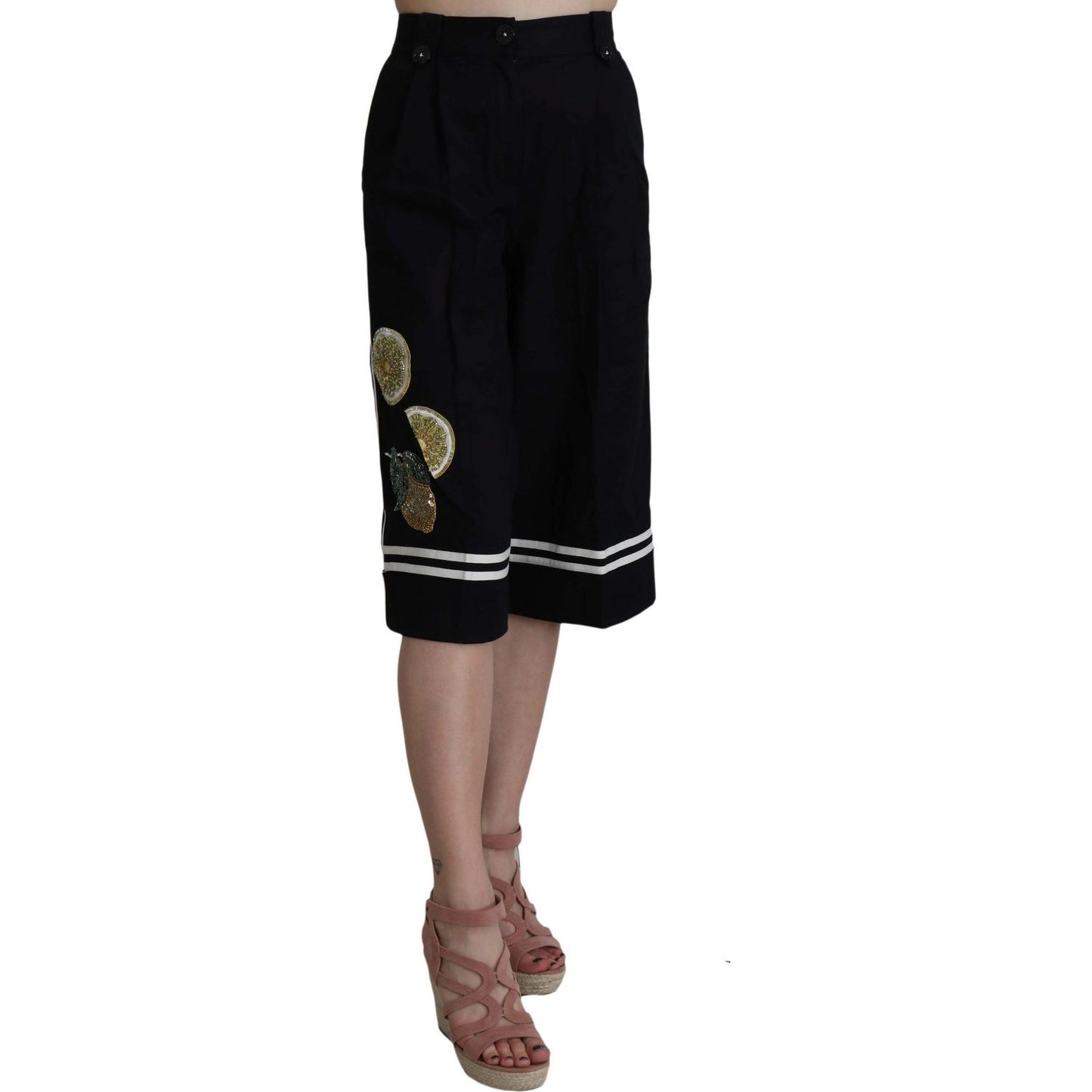 Dolce & Gabbana Elegant High Waist Black Cotton Pants Jeans & Pants Dolce & Gabbana Rosy Brown