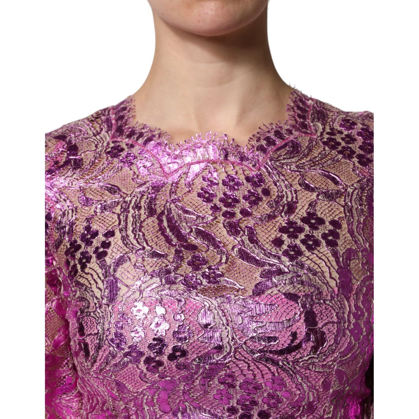 Dolce & Gabbana Metallic Fuchsia Floral Sheath Mini Dress DR81642-36