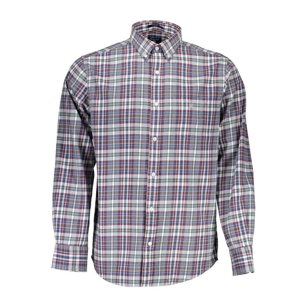 Gant Blue Cotton Men Shirt Gant Light Slate Gray